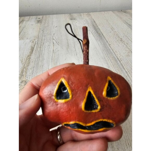 Primitive pumpkin sparkle glitter ornament jack-o'-lantern‎ Halloween tree decor - Picture 2 of 8